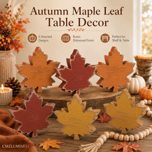 Wooden Leaves Fall Decor, 6pcs Fall Decorations for Home - style: Fall