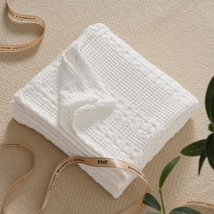 PHF Lightweight 100% Cotton Waffle Throw Blanket for Couch, White - color: 02 White, size: Throw(50"x60")