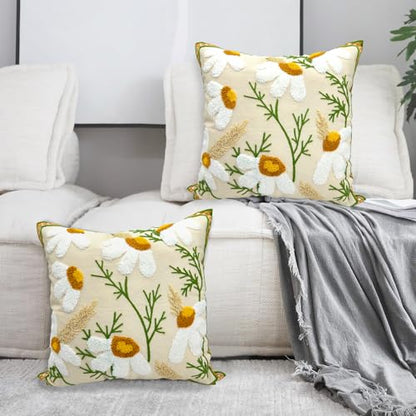 Alysheer Floral Embroidered Throw Pillow Cover 18"x18" Set of 2 White Daisy - color: Daisy White, size: 18" x 18" (Pack of 2)