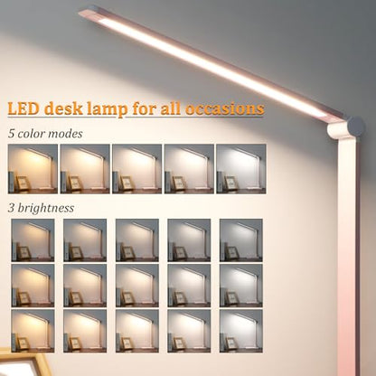 LED Desk Lamp with USB Ports,Touch Desk Lamps for Home Office with 5 Modes - color: Pink