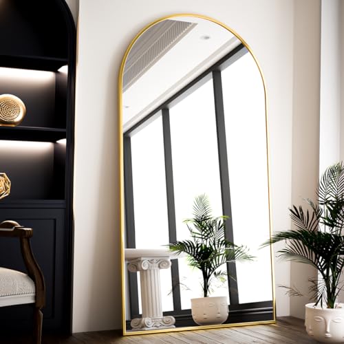 VooBang Oversized Full Length Mirror, 76" x 34" Arch Floor Mirror with Stand, Aluminum Alloy Frame Full Body Mirror for Bedroom Bathroom Living Room Decor, Gold - color: Gold, size: 76"L x 34"W