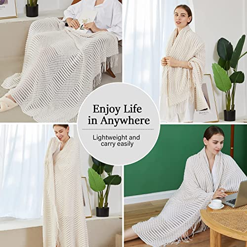 Blagic Soft Knitted Throw Blanket for Couch and Bed,White,50"x60" - color: F-white, size: 50 × 60 in