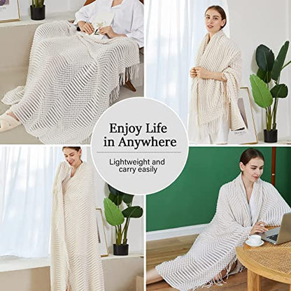Blagic Soft Knitted Throw Blanket for Couch and Bed,White,50"x60" - color: F-white, size: 50 × 60 in