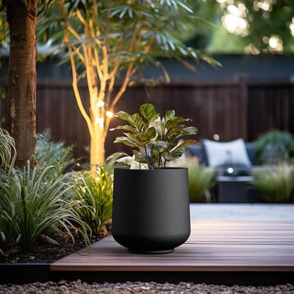 Kante Large Round Curved Black Concrete Planter 16.5" Dia, Outdoor - color: Black, size: 16.5" D