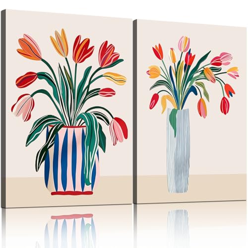 Framed Floral Canvas Wall Art Modern Floral Painting Poster Gallery Style Print Picture Living Room/Bedroom Wall Decoration Size 12x16 Inches X 3. Ready To Hang. - color: Vintage vase flowers, size: 12X16 inch