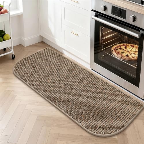 COSY HOMEER Half Moon Kitchen Rug Non-Slip Washable Kitchen Sink Mat - color: Beige, size: 17" × 48" (Semicircular)