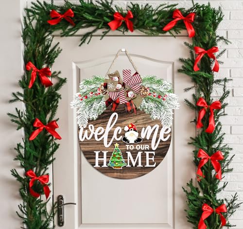 Interchangeable Welcome Sign for Front Door with 4 Seasonal Wreaths 21 Changeable Icons, Farmhouse Rustic Outdoor Welcome Signs Porch, Spring Winter Fall Decorations for Home House Warming Gifts
