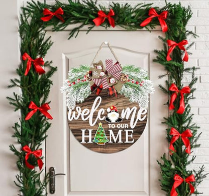 Interchangeable Welcome Sign for Front Door with 4 Seasonal Wreaths 21 Changeable Icons, Farmhouse Rustic Outdoor Welcome Signs Porch, Spring Winter Fall Decorations for Home House Warming Gifts