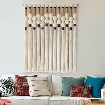 Macrame Wall Hanging Boho Wall Art Handmade Spherical Knot 27" W x 33" L - color: Ivory4