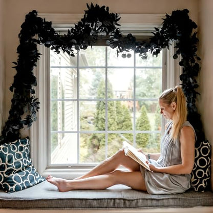 CQURE 12 Pack 84Ft Eucalyptus Garland,Artificial Eucalyptus Willow Leaves Table Greenery Garland Wreath Vines for Wedding Party Table Fireplace Bedroom Wall Room Decor - size: 84Ft-12Pack-Willow-Black