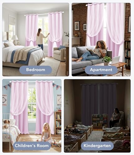 100% Blackout Curtains with Sheer Overlay, Purple, 52 x 84 inch, 2 Panels - color: Purple, size: 52"W x 84"L (Pack of 2)