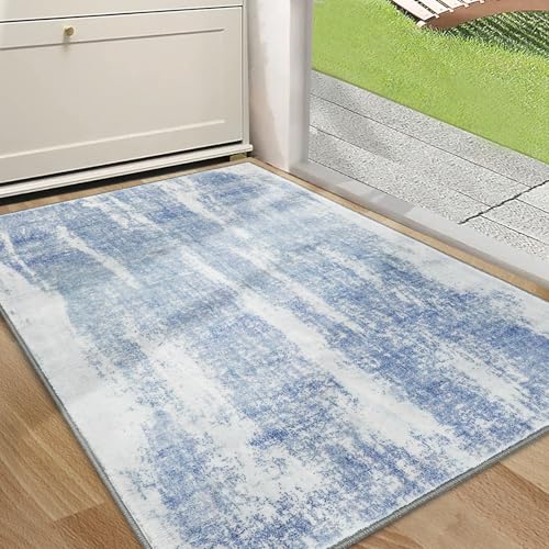 Cristgee Door Mat, Front Indoor Door Mat Faux Wool Non-Slip Entryway Rug Absorbent Abstract Throw Rug for Indoor Entrance Hallway Laundry Room, 36X60 Inches, Modern Blue Washable - color: Modern Blue, size: 3' x 5' (Rectangular)