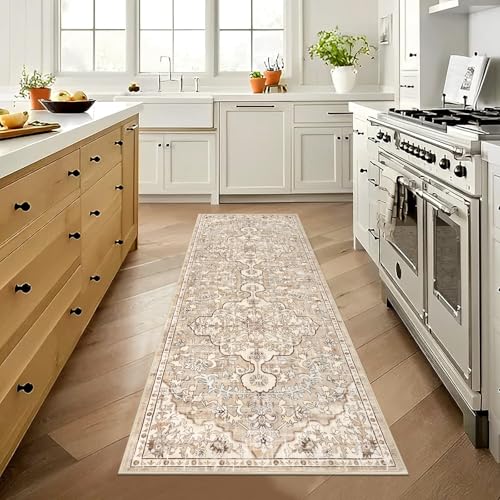 Pauwer Hallway Runner Rug 2x6, Washable Boho Kitchen Runner, Beige Brown - color: Beige Brown, size: 2' x 6' (Runner)