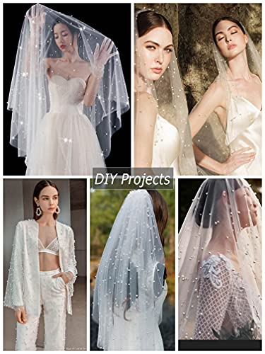 Wedding Table Tulle Tablecloth White Pearl Tulle Veil Fabrics Arch Dessert Table Decorations 10ft Party Sweetheart Table Décor Big and Small Beaded Pearl Fabric 2pcs 60x120 Inch