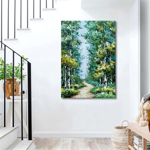 Alenoss Hand Painted Oil Painting on Canvas, Green Textured Wall Art - color: AL-B103