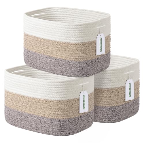 ECDYQXVU 15x10x9 Inch Woven Cotton Rope Storage Basket, 3 Pack - color: Gradient Brown, size: 3 Pack