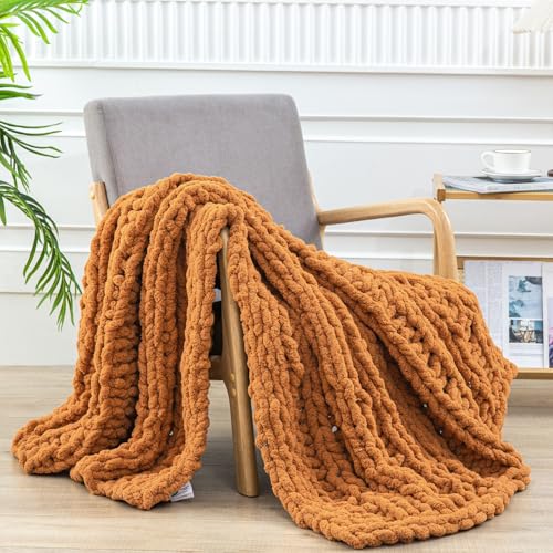 WESHIONGOO Chunky Knit Blanket Throw for Couch Bed 40"×60" Burnt Orange - color: Burnt Orange, size: 40"x60"(Medium Size Throw)