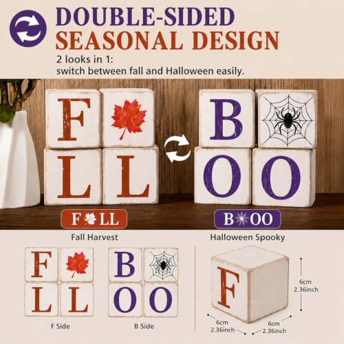 Fall Halloween Tiered Tray Decor, 4 Pcs Double-Sided Wooden Signs