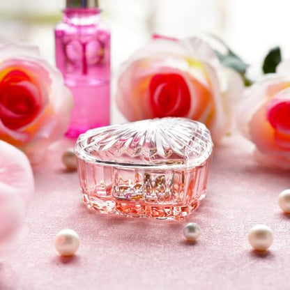 Glass Heart Shaped Jewelry Box with Lid, Ring Earring Trinket Storage Box - color: Pink