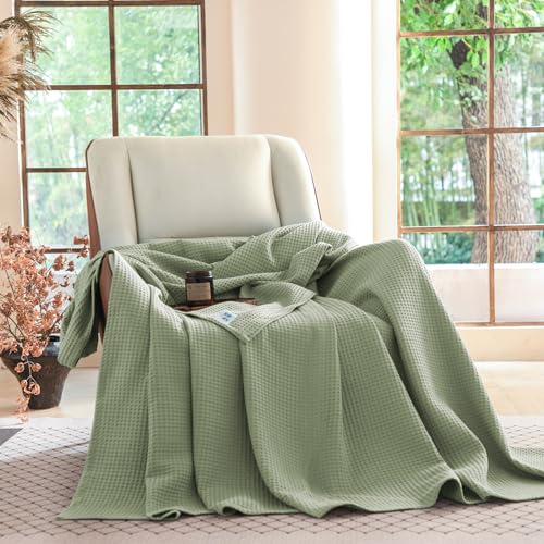 Simple&Opulence 100% Cotton Waffle Weave Throw Blanket 40"x50", Soft Lightweight Breathable Cozy Washed, Luxury Layer Blanket for Couch Bed Sofa, Farmhouse Home Decor for Adult All-Season, Sage Green - color: Sage Green, size: Small(40"x50")