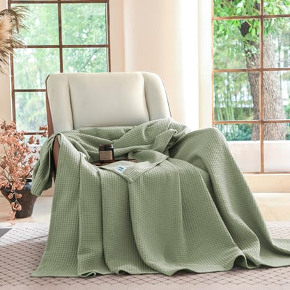 Simple&Opulence 100% Cotton Waffle Weave Throw Blanket 50"x60", Sage Green - color: Sage Green, size: Throw(50"X60")