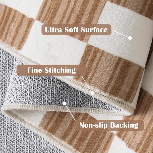 jinchan 3x5 Area Rug Washable Modern Checkered Rug for Kids Room, Brown - color: Checkered Brown, size: 3' x 5' (Rectangular)