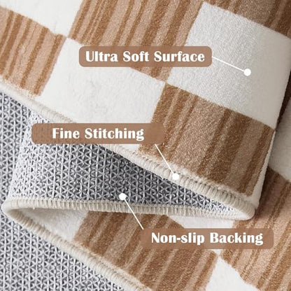 jinchan 3x5 Area Rug Washable Modern Checkered Rug for Kids Room, Brown - color: Checkered Brown, size: 3' x 5' (Rectangular)