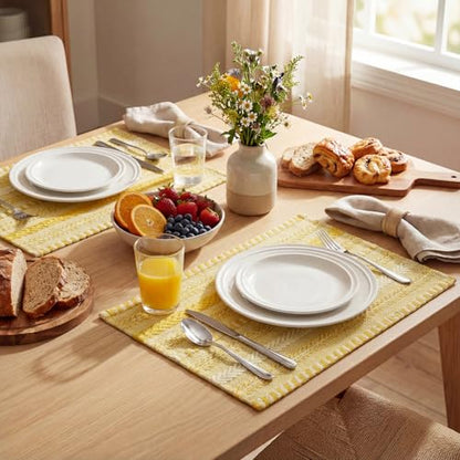 Artoid Mode Yellow Woven Braided Stripe Placemats Set of 4-12x18 Inch - color: Yellow, size: 12" x 18", 4 Pcs