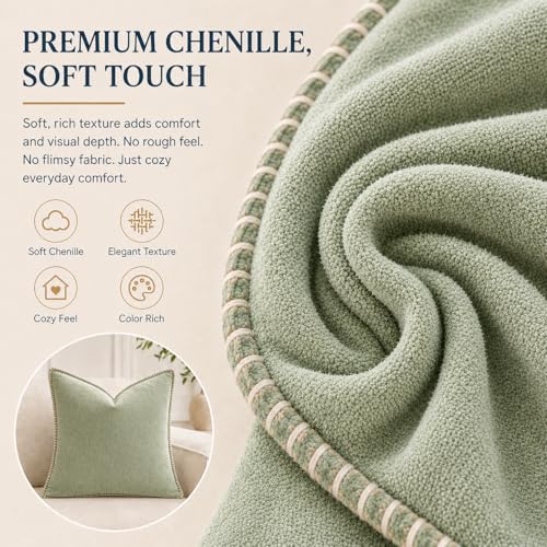 Decorative Throw Pillow Covers 18x18Inch, Pack of 2 Green - color: Chenille-green