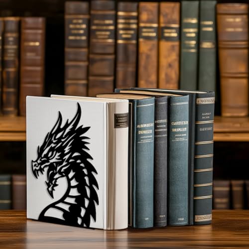 Peacoblue 5.3"x4.3"x7.9" Metal Bookends, Heavy Duty Book Ends for Shelves - style: Dragon Head