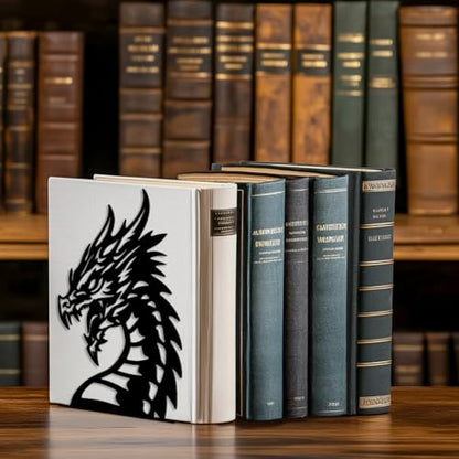 Peacoblue 5.3"x4.3"x7.9" Metal Bookends, Heavy Duty Book Ends for Shelves - style: Dragon Head