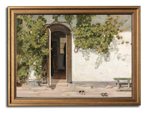 Ivy-Covered Doorway Vintage Gold Framed Wall Art 12x16 inch - color: 16-Cottage doorway, size: 12x16