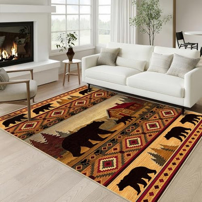 Cabin Bear Area Rug 4x6 for Living Room Rustic Lodge Bear Area Rugs - color: Cabin, size: 4' x 6' (Rectangular)