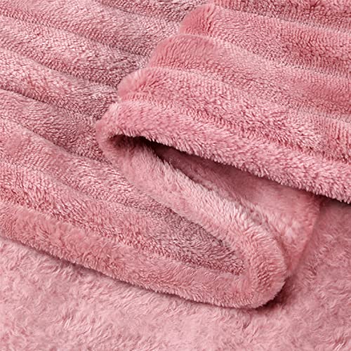 BEDELITE 3D Ribbed Jacquard Pink Fleece Throw Blanket for Couch, 50x60 Inch - color: Dusty Pink, size: Throw(50"x60")
