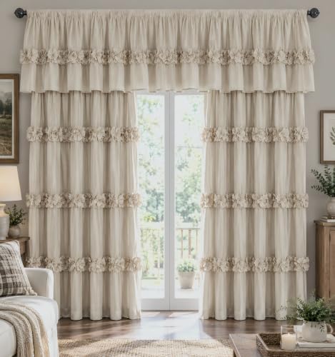 HIG 2 Pack Camel Ruffle Handcrafted Window Valances, 42"x18" - color: Camel, size: 42"W x 18"L (Pack of 2)