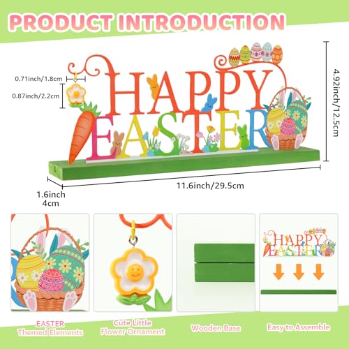 KHJCXS Metal Holiday Table Sign Decor, Decorations Tabletop Centerpiece for Home, Office, Shelf, Tiered Tray, Mantel, Indoor, Happy Easter