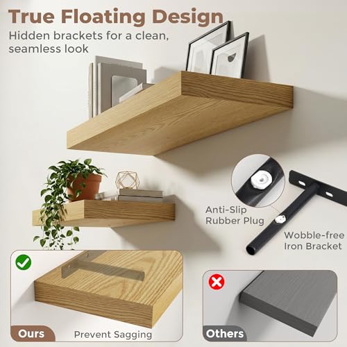 Venusmiles 12 inch Deep Floating Shelves for Wall, 72" Wide, Oak, 2-Pack - color: Oak Finish, size: 72"w x 12"d, 2p