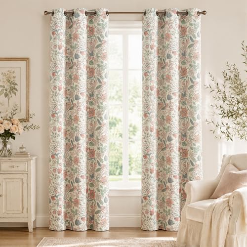jinchan Pink Blackout Curtains Floral Drapes Farmhouse W38×L84 2 Panels - color: Floral Pink on Cream, size: 38"W x 84"L (Pack of 2)