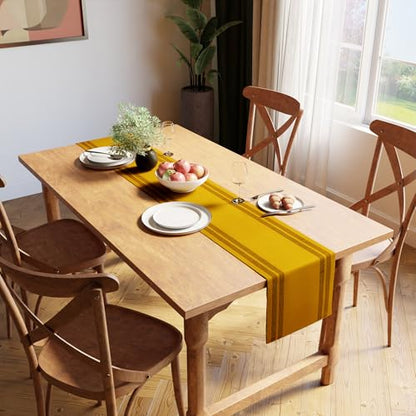 Encasa XO Table Runner, Yarn Dyed Ribbed Cotton 13"x120" - color: Ladder Yellow, size: 13x120 in