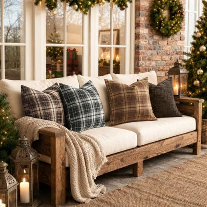 MIULEE Tartan Plaid Throw Pillow Covers Fall 20x20 Inch Brown - color: Brown, size: 20" x 20" (Pack of 2)