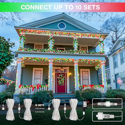 JMEXSUSS 163ft 500 LED Red White and Green Christmas Lights with 8 Modes - color: Red White Green, size: 500 LED