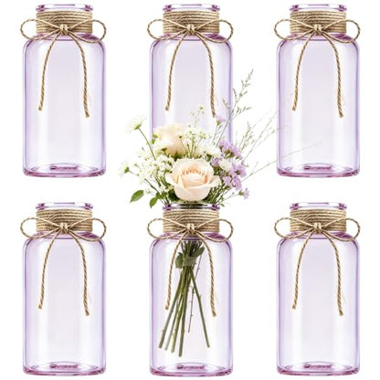Mason Jar Glass Vases 6 Pack, Purple Flower Vase for Centerpieces - color: Purple