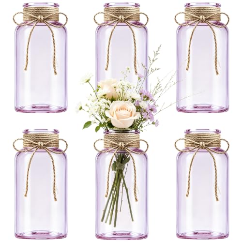 Mason Jar Glass Vases 6 Pack, Purple Flower Vase for Centerpieces - color: Purple
