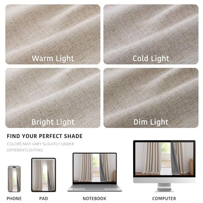 NICETOWN 100% Blackout Linen Curtains for Bedroom/Living Room 90" L, 2 PCs (Pack of 2) - color: Natural, size: 52"W x 90"L (Pack of 4)