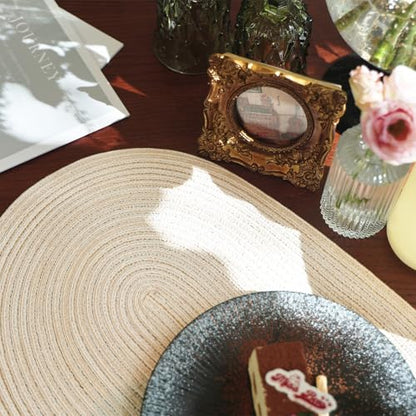 Placemats Set of 6, Woven Oval Braided Dining Table Mats(Beige) - color: Beige, size: 6 pcs