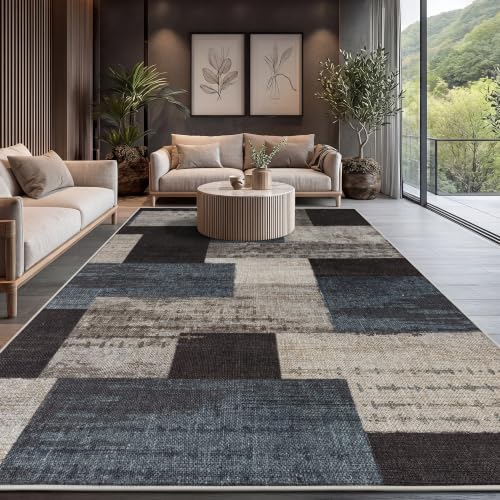 Modern Geometric Blue Rug for Living Room, 9x12 Easy Jute Outdoor Patio Rug - color: Blue-taupe, size: 9x12ft