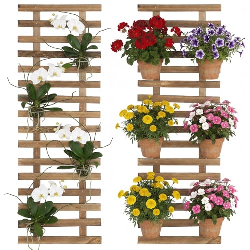 2 Pcs Wall Planter Holders, 11.8 x 35.4 Solid Wood Hanging Plant Trellis, Wall Planters for Indoor Outdoor Plants, Vertical Decor for Hanging Flower Pots