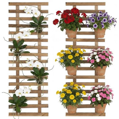 2 Pcs Wall Planter Holders, 11.8 x 35.4 Solid Wood Hanging Plant Trellis, Wall Planters for Indoor Outdoor Plants, Vertical Decor for Hanging Flower Pots