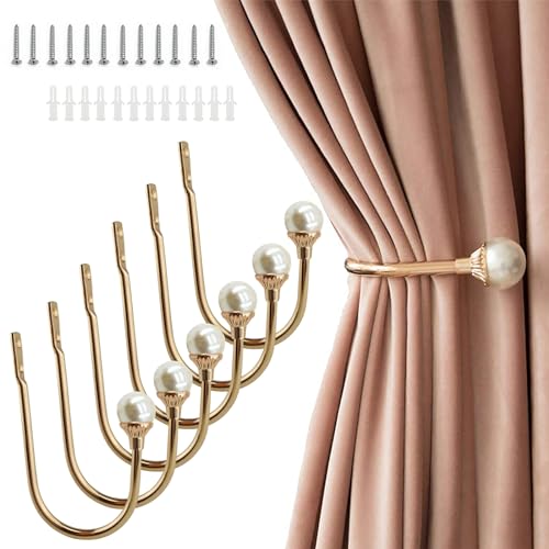 COCIVIVRE 6 Pack Curtain Holdbacks Wall Mounted Curtain Tiebacks Hooks - color: Gold, size: 6 Pack