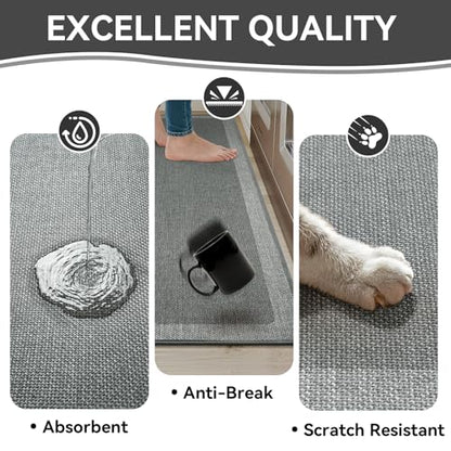 Kitchen Rugs Set of 2, Non Slip Rubber Backing, 17"x30"+17"x59" Grey - color: Grey, size: 17"x59"+17"x30"
